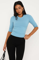 Easy To Admire V Neck 3/4 Sleeve Top Powder Blue