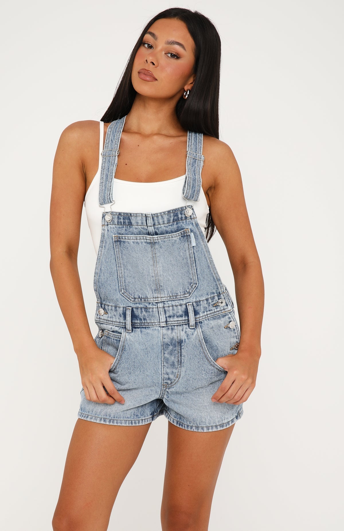 Evelyn Denim Overalls Playsuit Vintage Ice Blue Wash