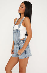 Evelyn Denim Overalls Playsuit Vintage Ice Blue Wash