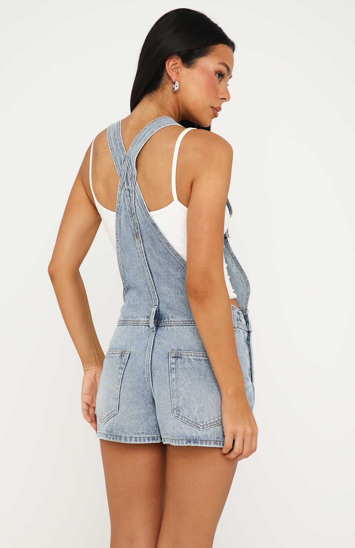 Evelyn Denim Overalls Playsuit Vintage Ice Blue Wash