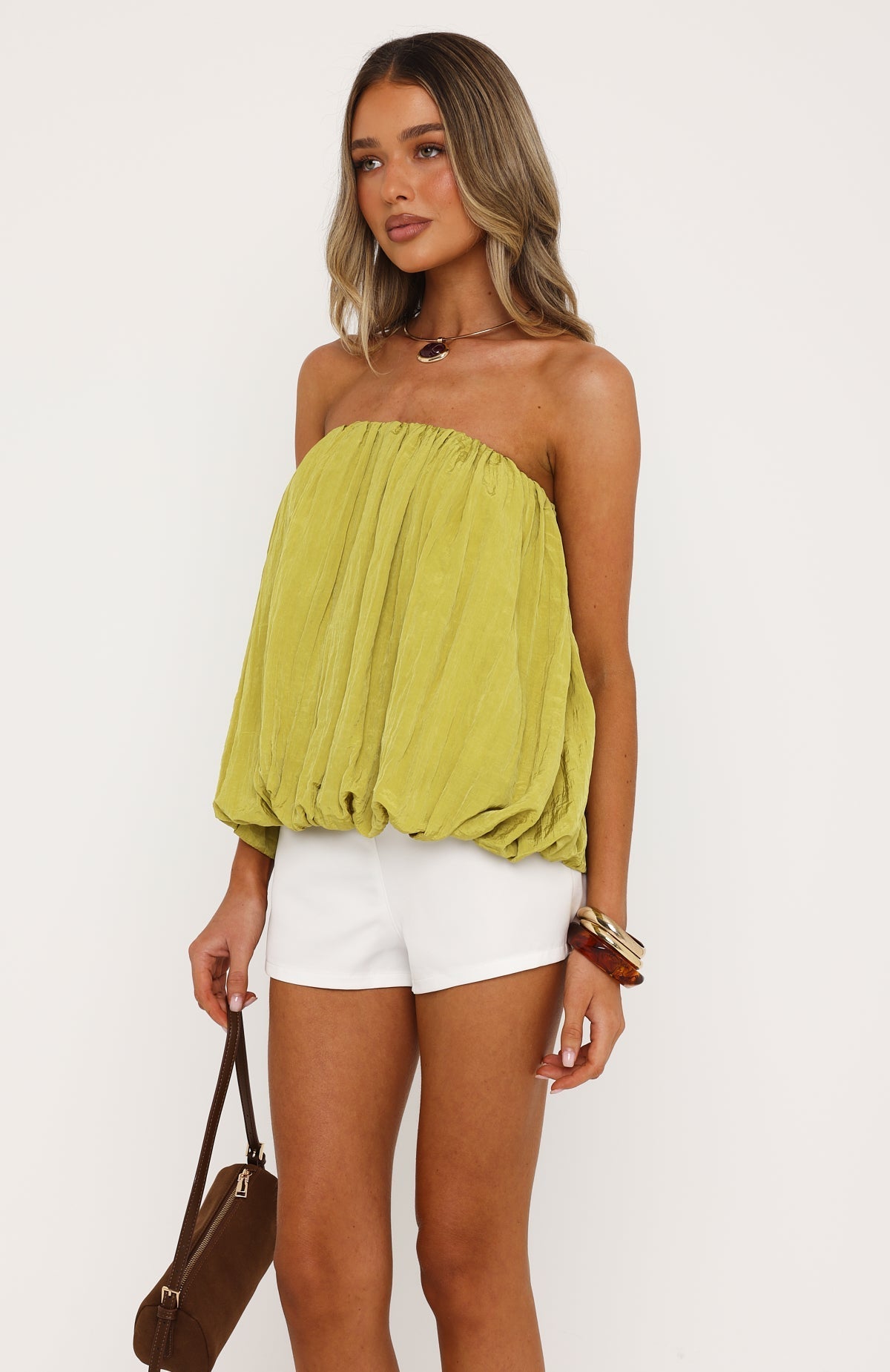 Eye On It Strapless Top Chartreuse
