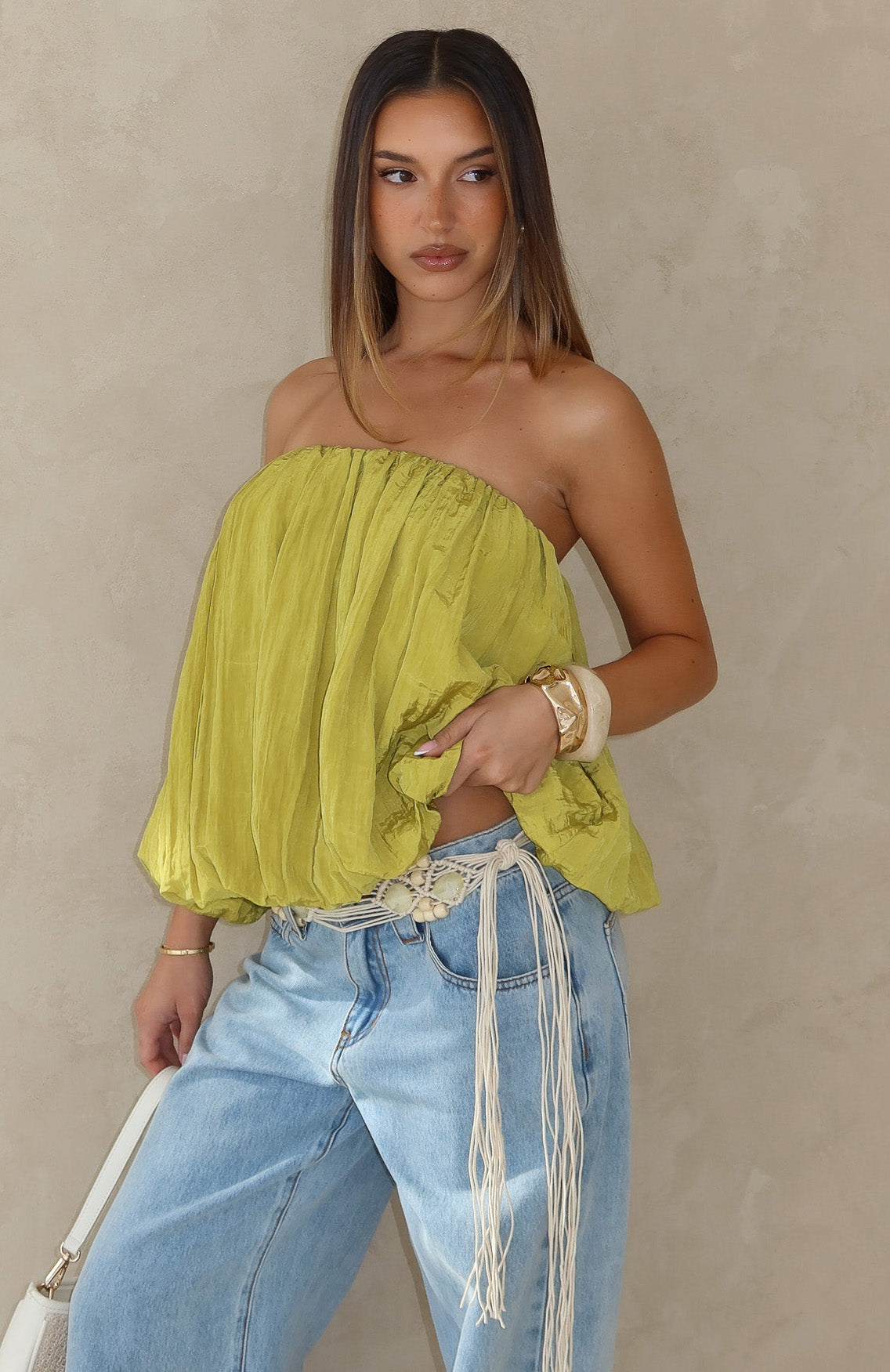 Eye On It Strapless Top Chartreuse