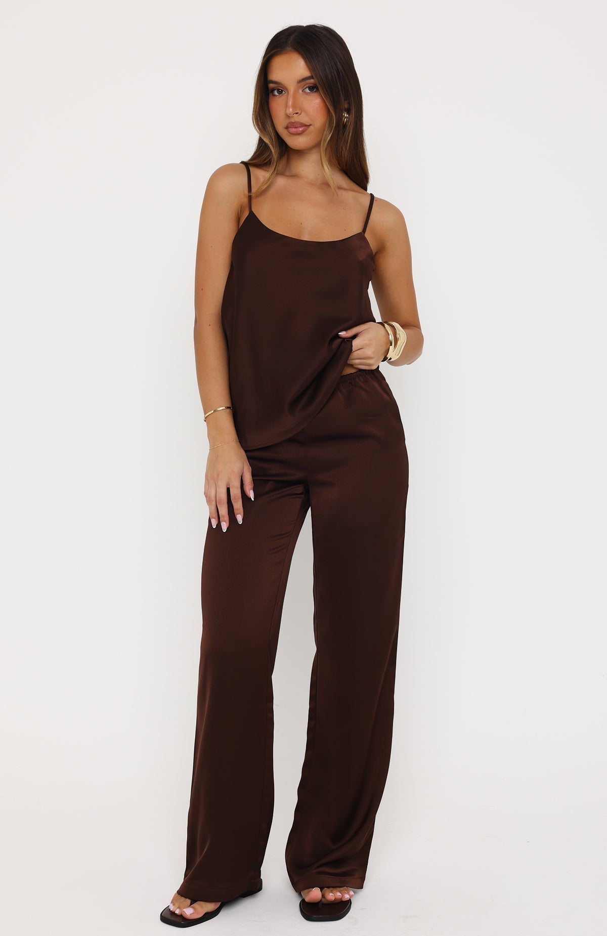 Falling Fast Satin Cami Top Chocolate