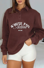 Far Away Oversized Henley Sweater Dark Chocolate