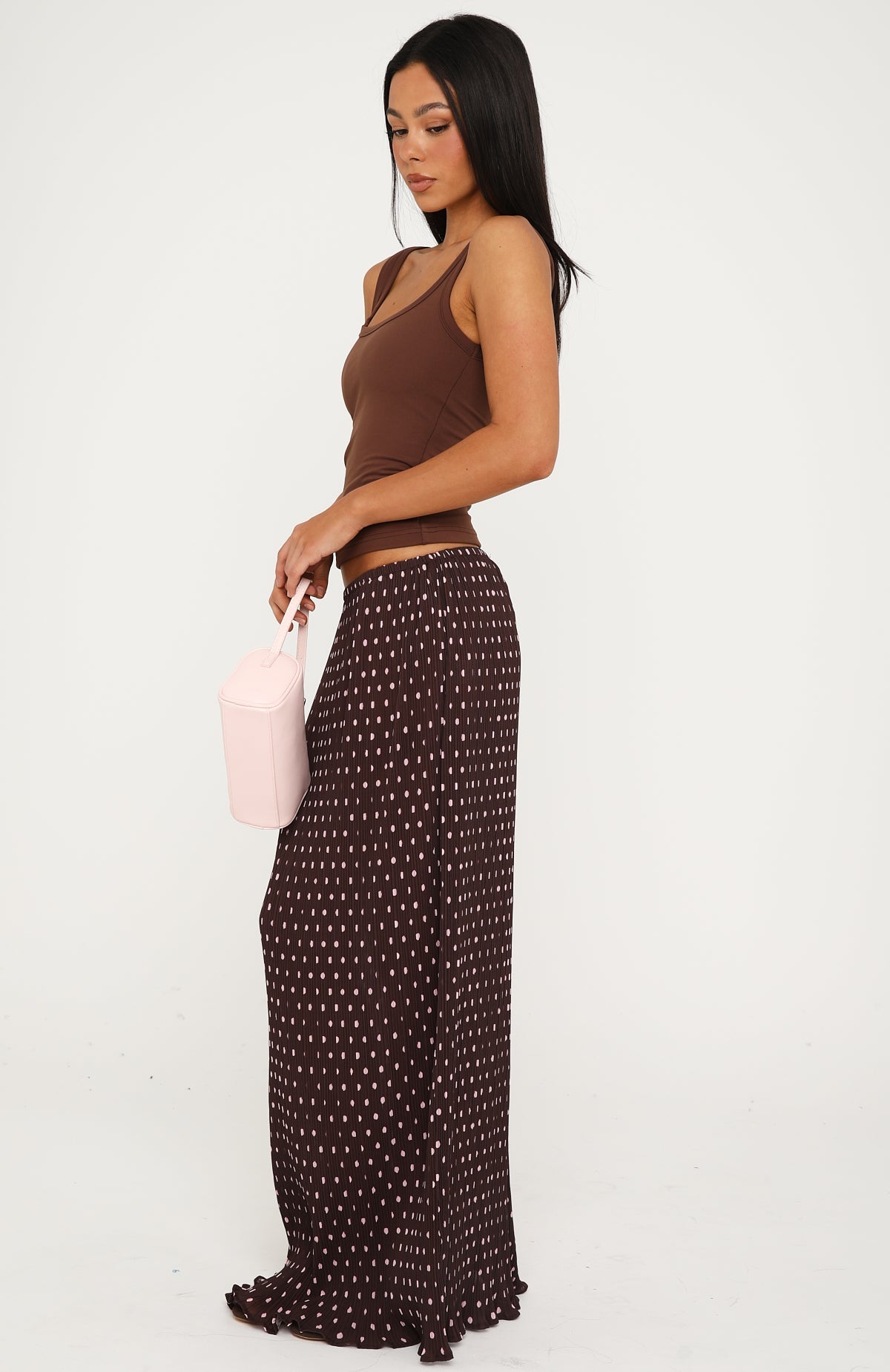 Flow State Maxi Skirt Choc/Pink Polka Dot