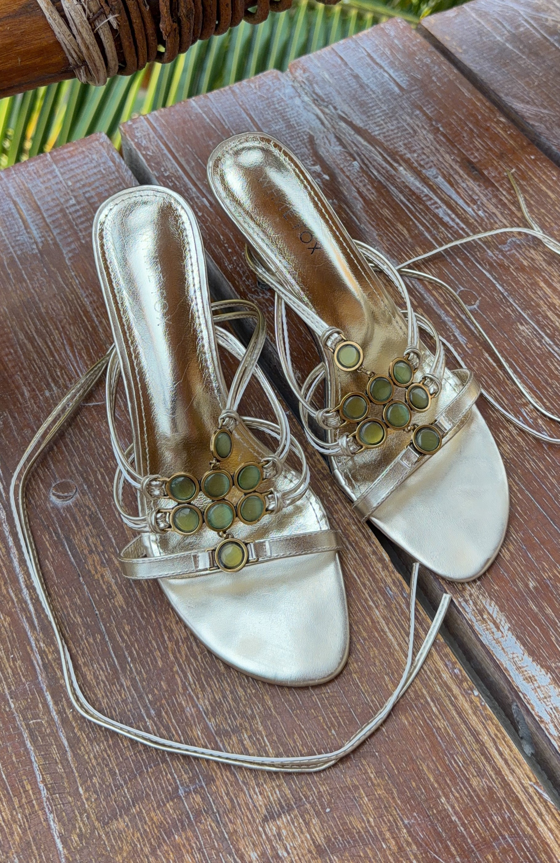 Giana Beaded Wrap Heels Champagne/Lime
