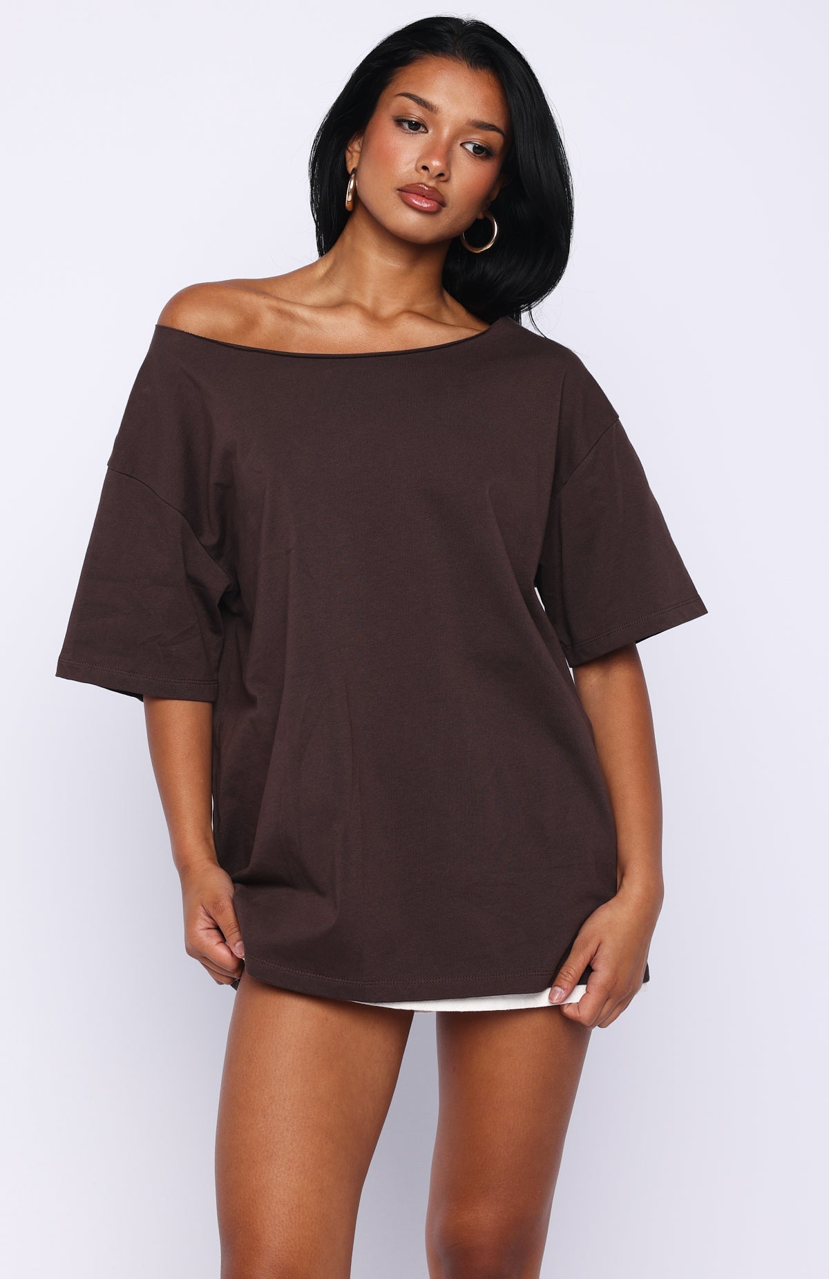 Give Me Options Off Shoulder Tee Chocolate
