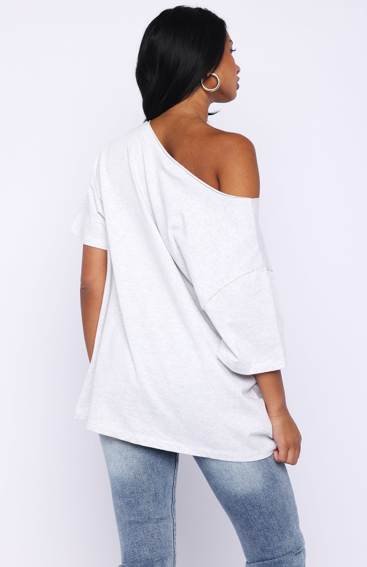 Give Me Options Off Shoulder Tee Light Grey Marle