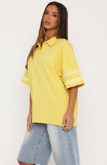 Golden Hour Glow Oversized Short Sleeve Rugby Shirt Mustard
