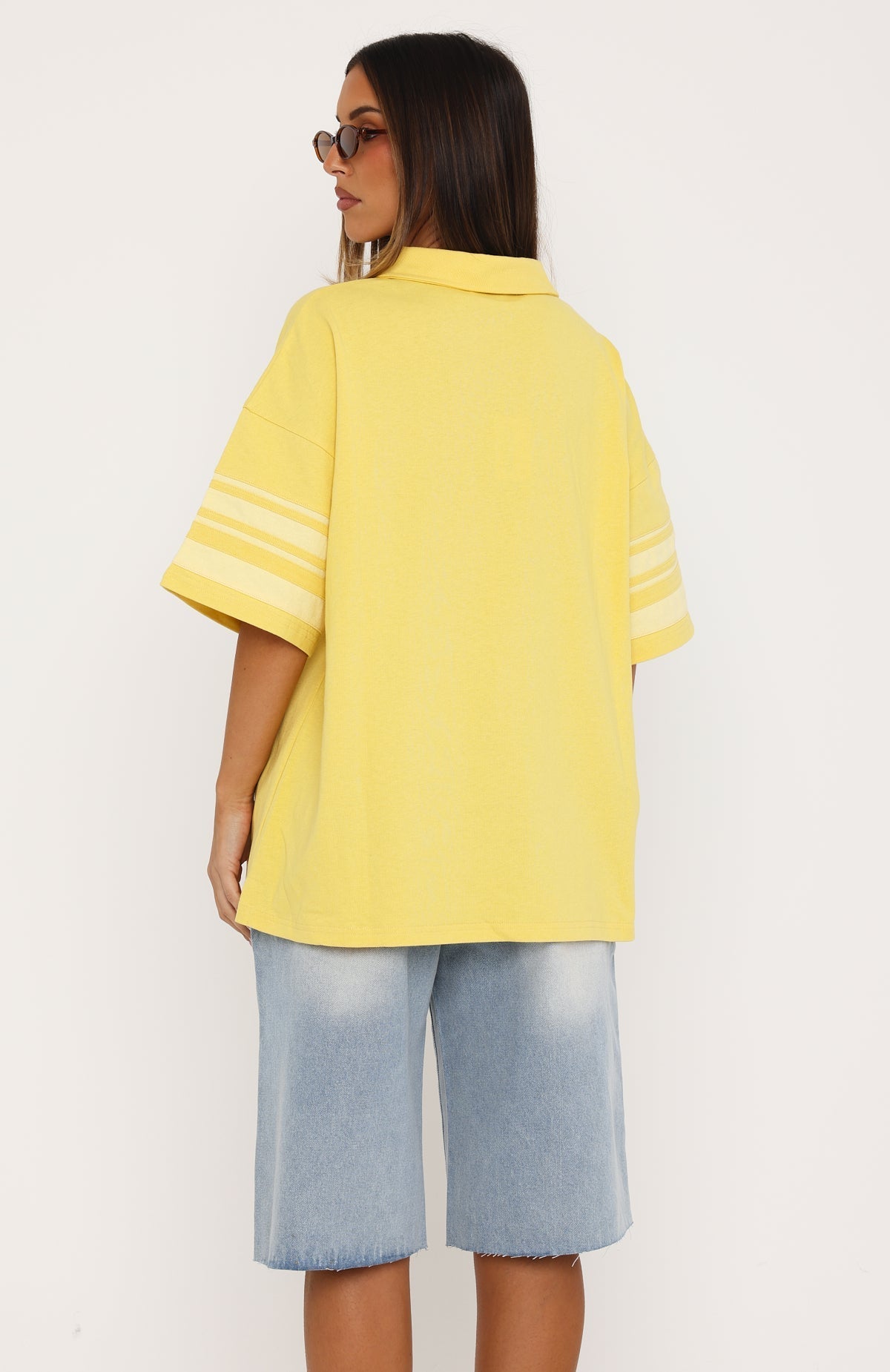 Golden Hour Glow Oversized Short Sleeve Rugby Shirt Mustard