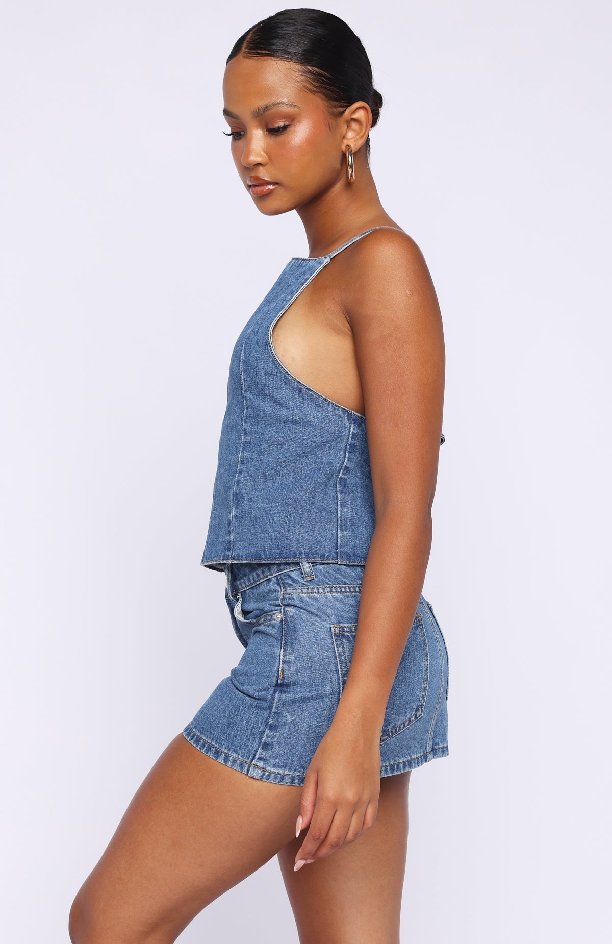 Happiness Is Key Mid Rise Denim Mini Skirt Admiral Blue Wash