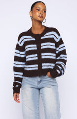 Ice Bae Stripe Knit Cardigan Blueberry Chocolate Stripe