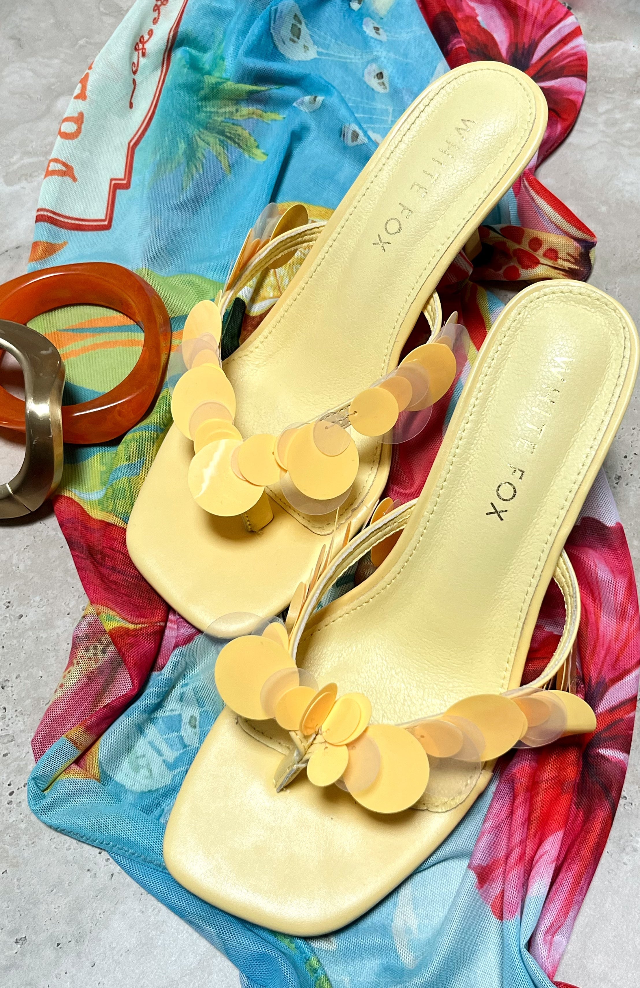 Imogen Sequin Mules Lemon