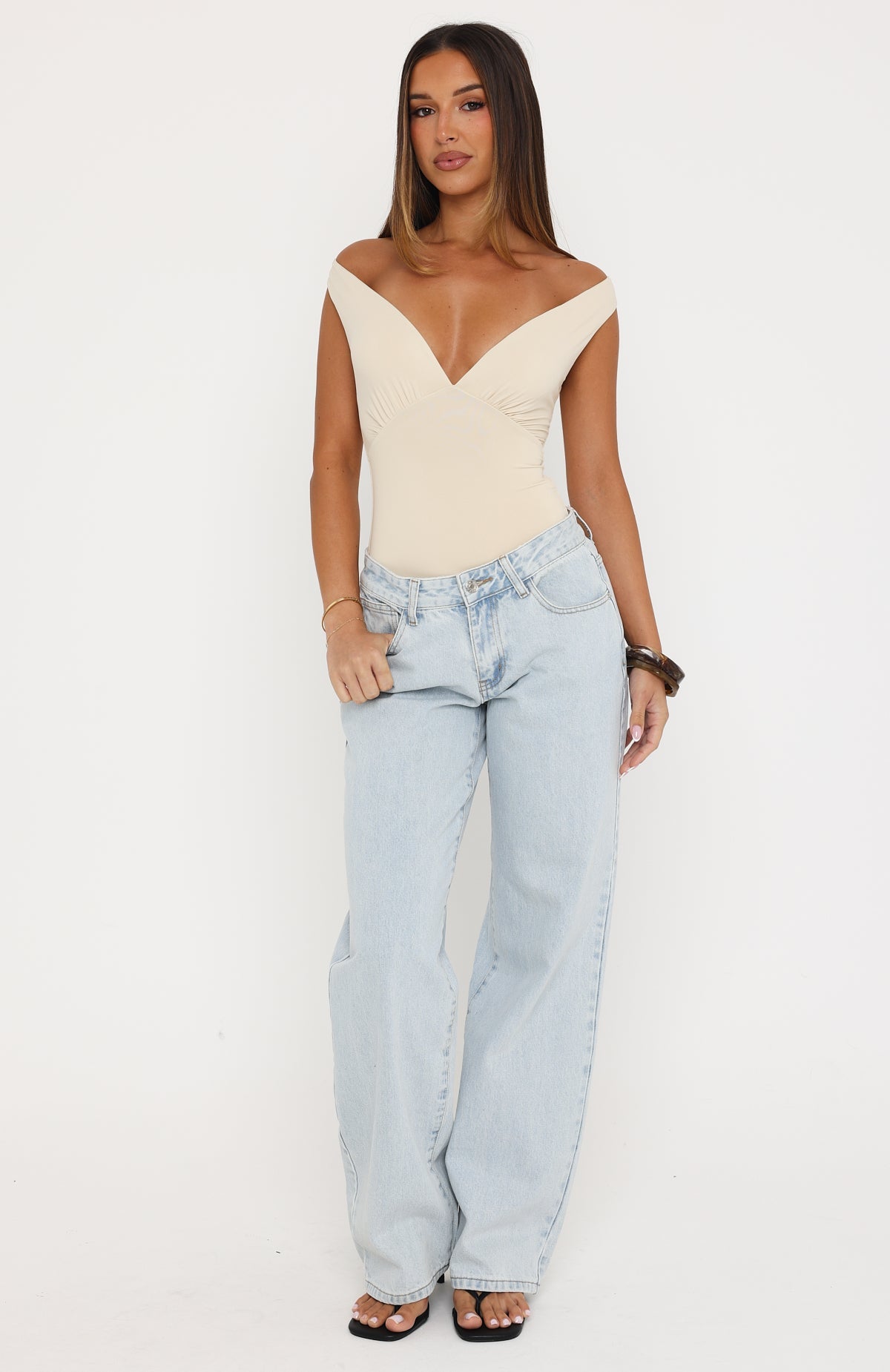 Into The Mix V Neck Bodysuit Bone