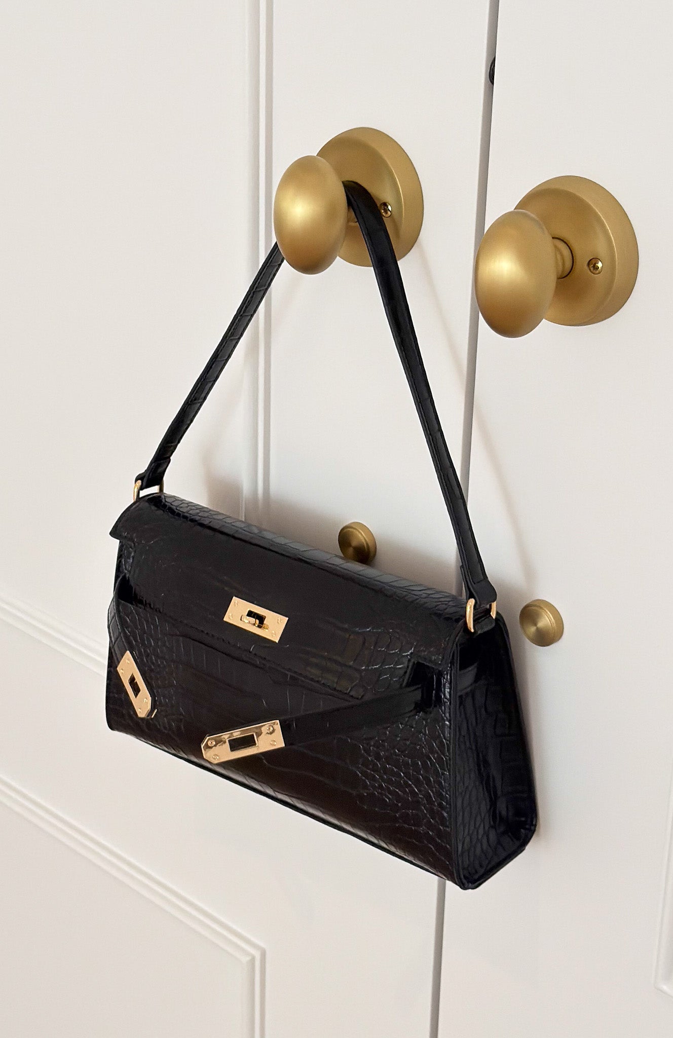 Jesse Shoulder Bag Black Faux Croc