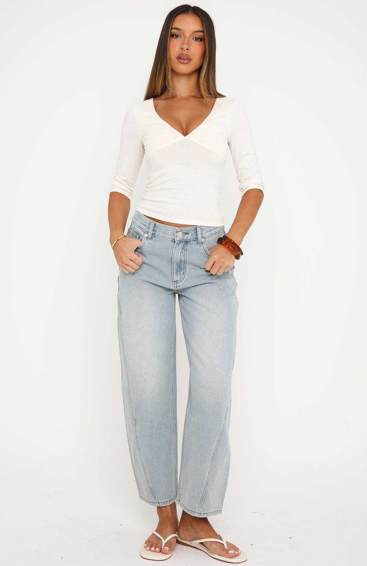 Jessica Mid Rise Cropped Barrel Leg Jeans Light Blue Wash