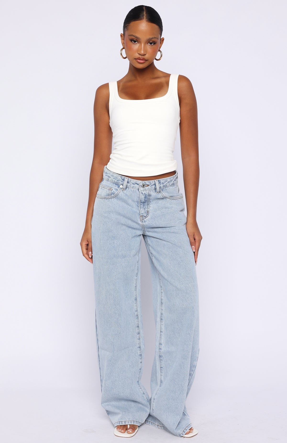 Just My Type Mid Rise Wide Leg Jeans Mid Blue Wash