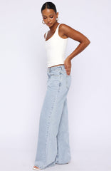 Just My Type Mid Rise Wide Leg Jeans Mid Blue Wash