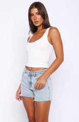 Kamilia High Rise Denim Shorts Mid Blue Wash