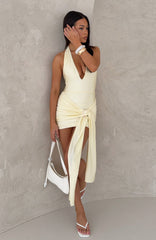 Leaving Paradise Wrap Mini Dress Lemon