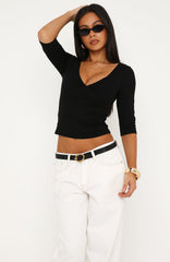Little Bit Of Everything 3/4 Sleeve V Neck Top Black