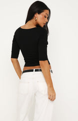 Little Bit Of Everything 3/4 Sleeve V Neck Top Black