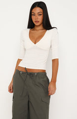 Little Bit Of Everything 3/4 Sleeve V Neck Top Cream