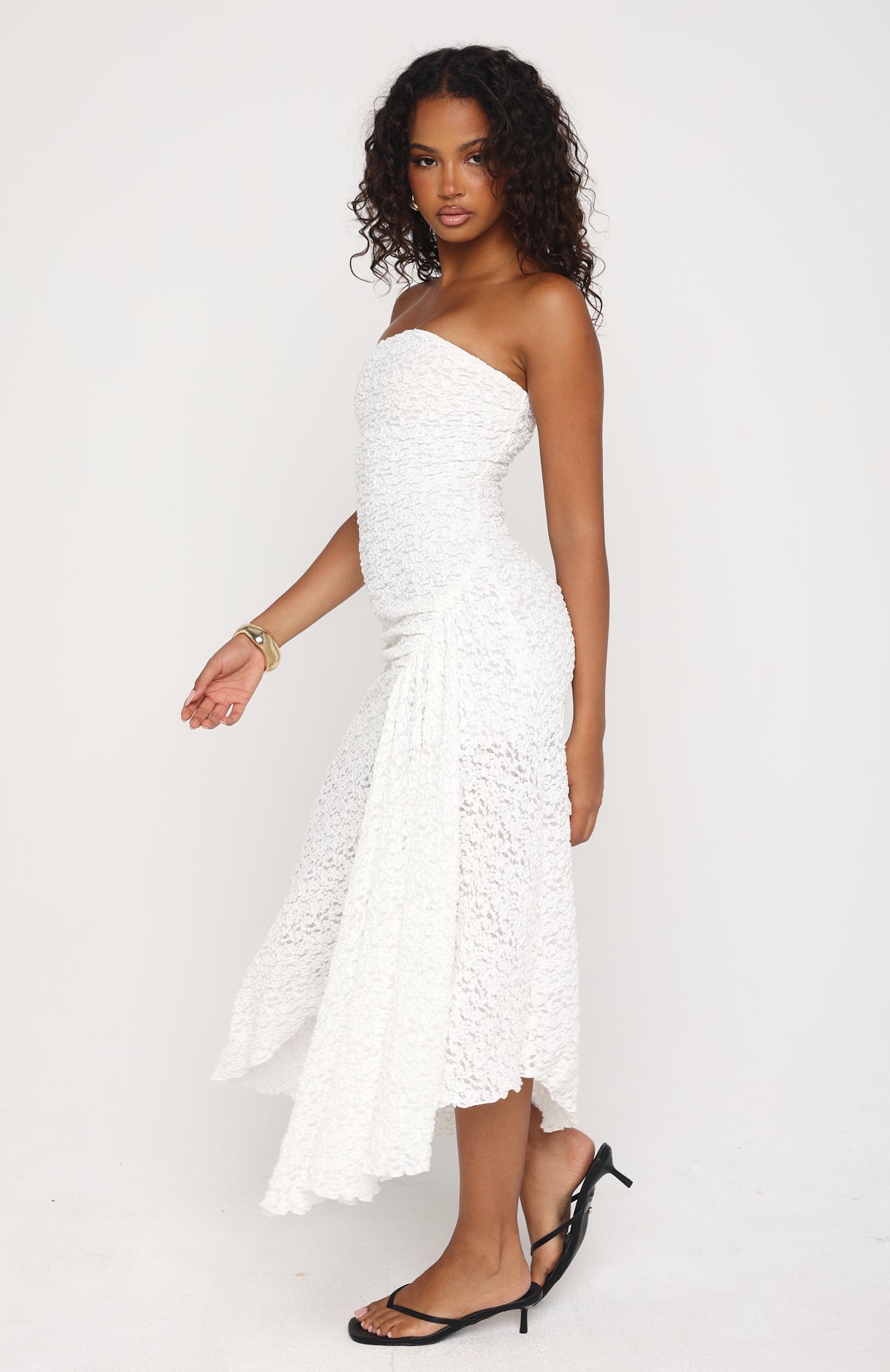 Living The Glam Life Strapless Midi Dress White