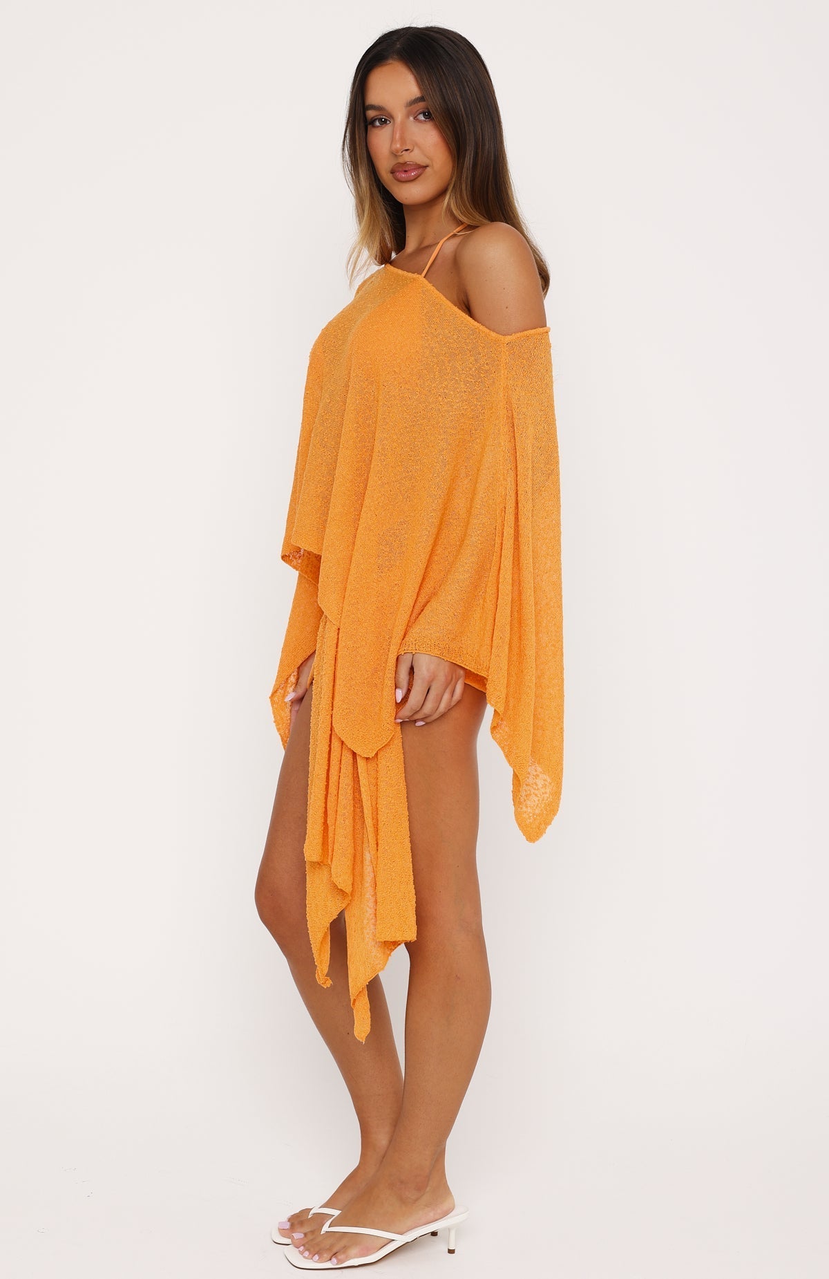 Sunset Silhouette Knit Poncho Top Marigold