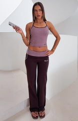 Lucky Charm Fold Over Pants Choc / Pink Stripe