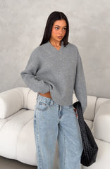Luzia V Neck Knit Sweater Grey