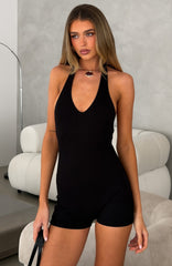 Maybe It's You Ribbed Halter Playsuit Black