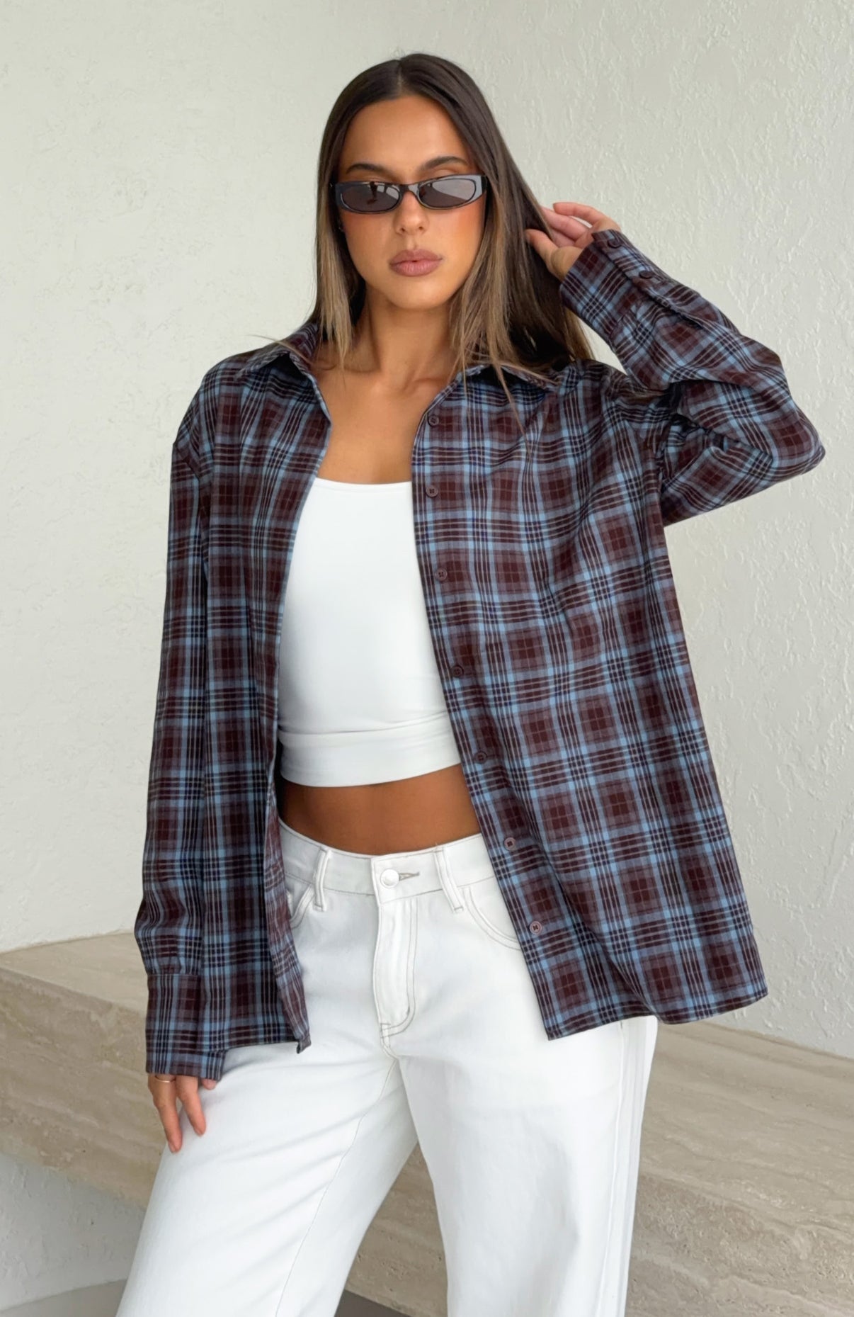 Might Be Time Button Up Shirt Blue/Chocolate