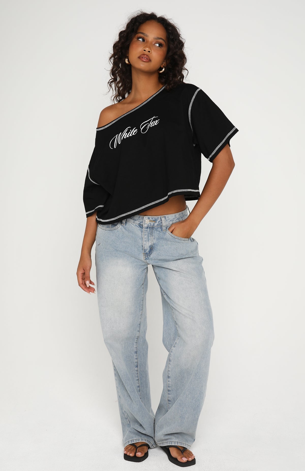 Need More Time Off Shoulder Oversized Tee Black