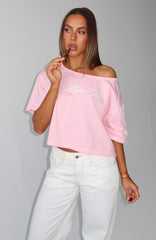 Need More Time Off Shoulder Oversized Tee Pink