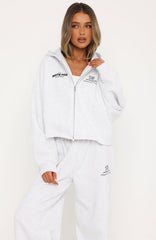 Never Missed Oversized Slouch Zip Front Hoodie Grey Marle