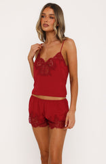 Night In Satin Lace Cami Red