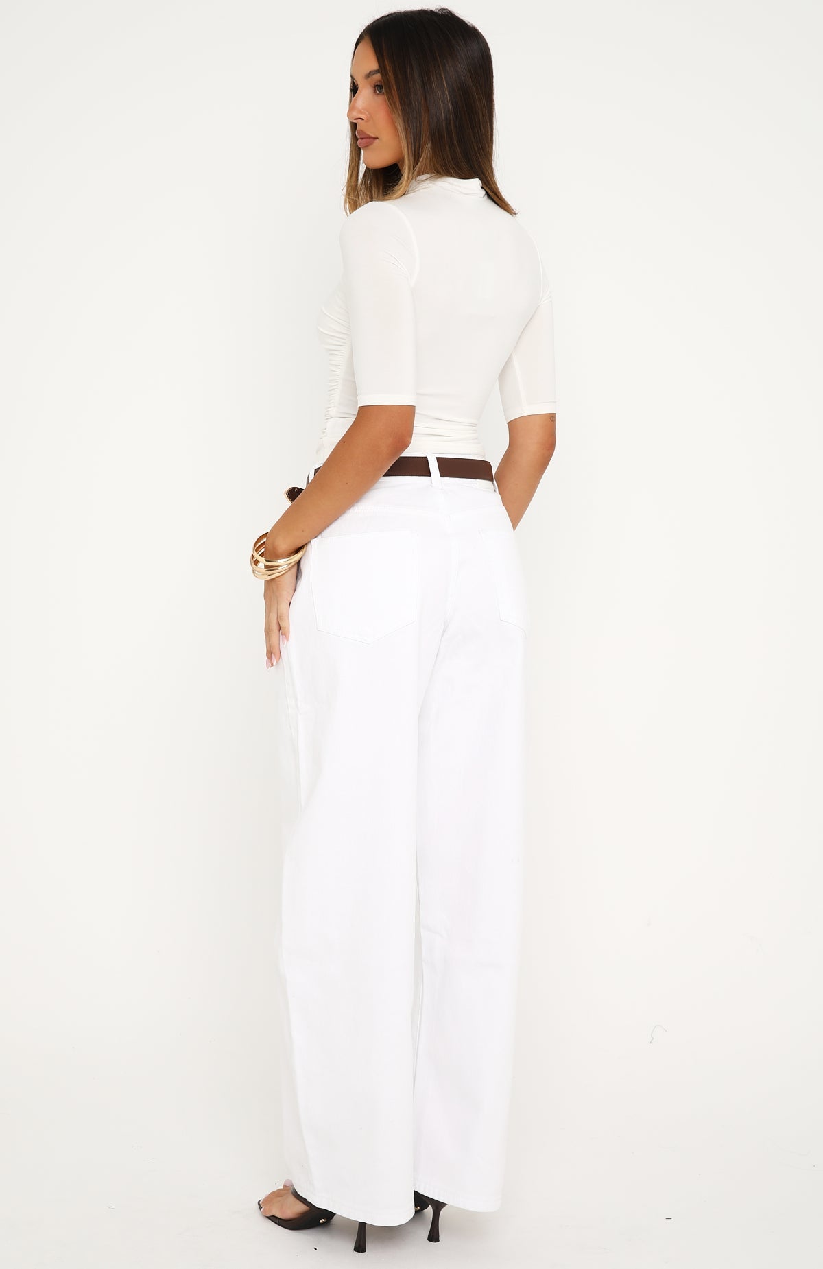 Not My Type Denim Low Rise Wide Leg Jeans White