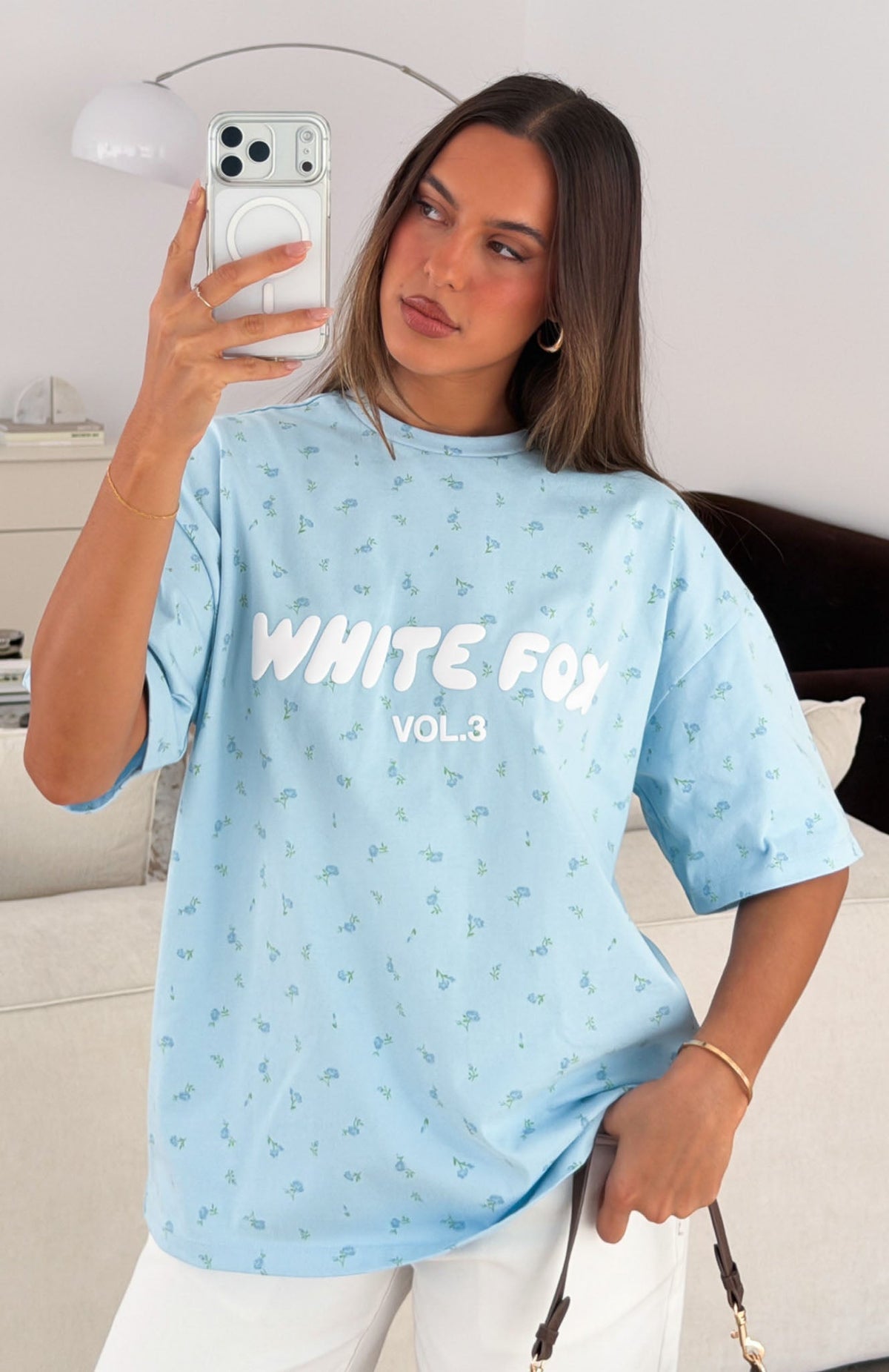 Offstage Printed Oversized Tee Blue Ditsy
