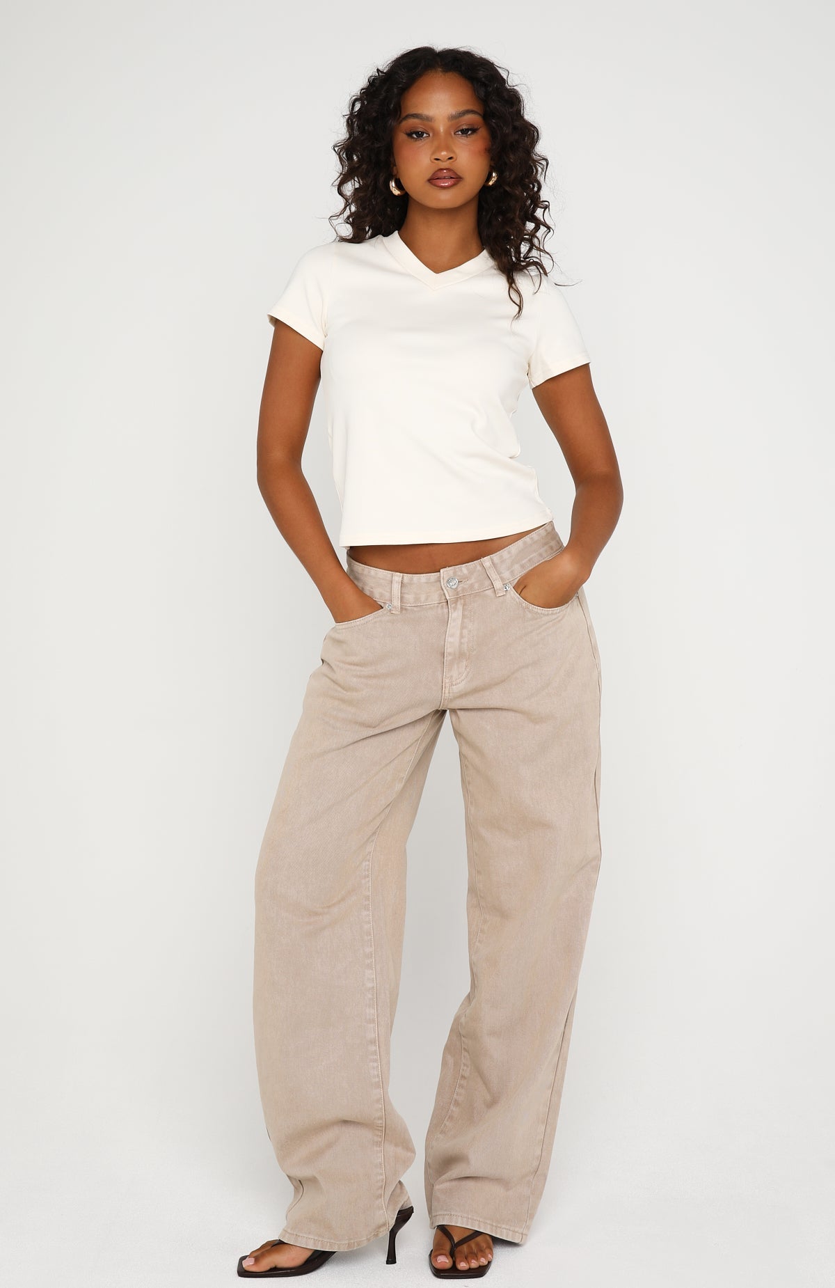 On The Hunt V Neck Top Off White