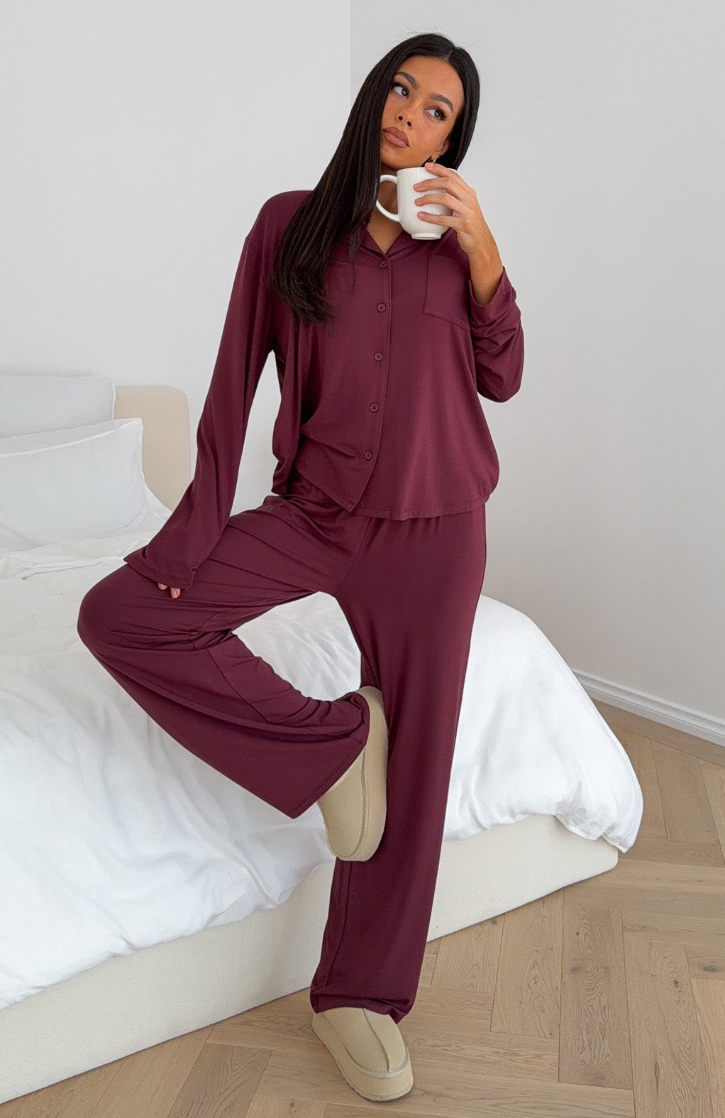 Pillow Talk Long Sleeve Pyjama Set Burgundy