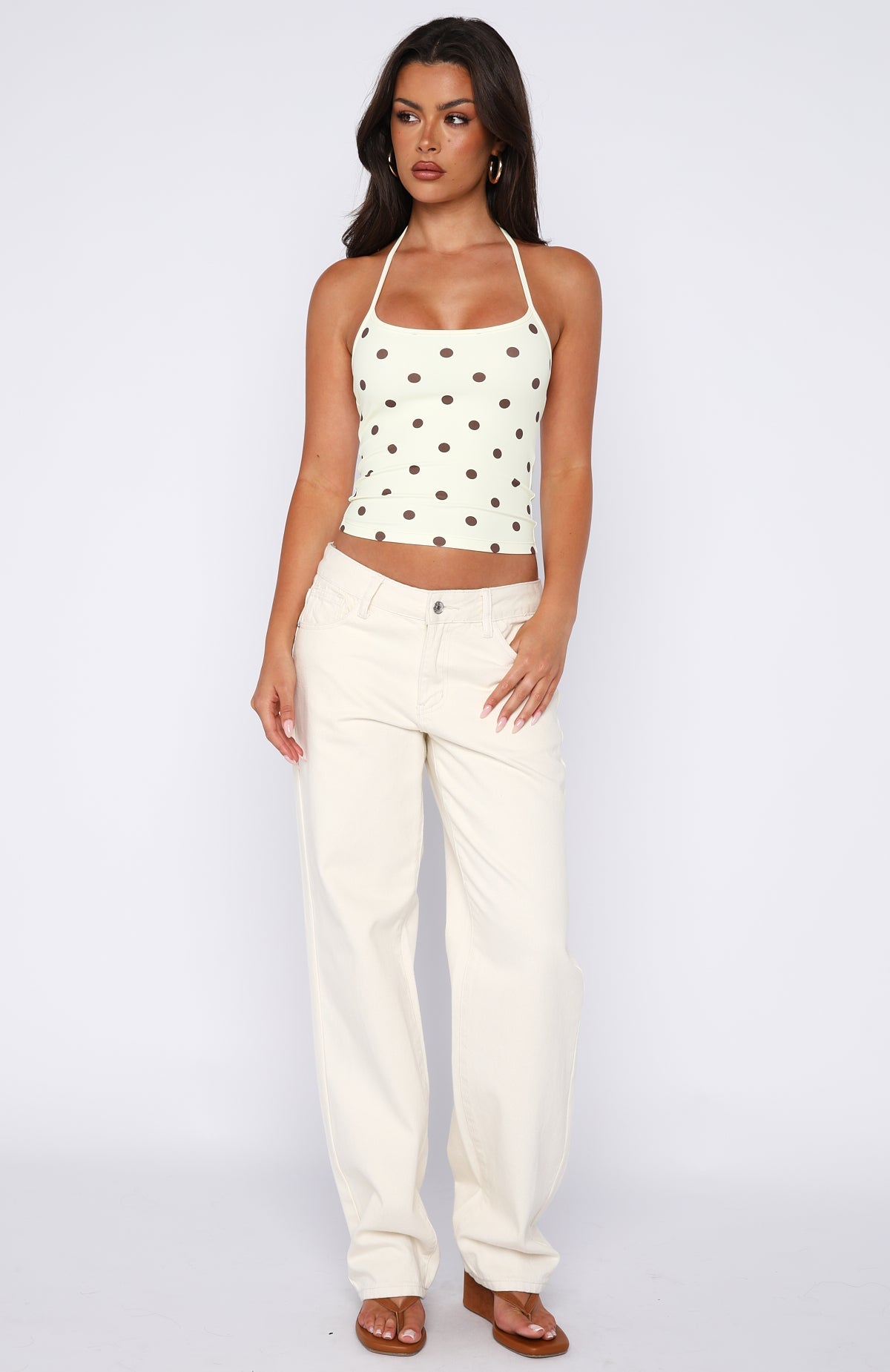 Poker Face Halter Top Chocolate/Banana Polka Dot