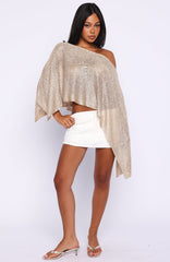 Pretty Heart Knit Poncho Top Champagne