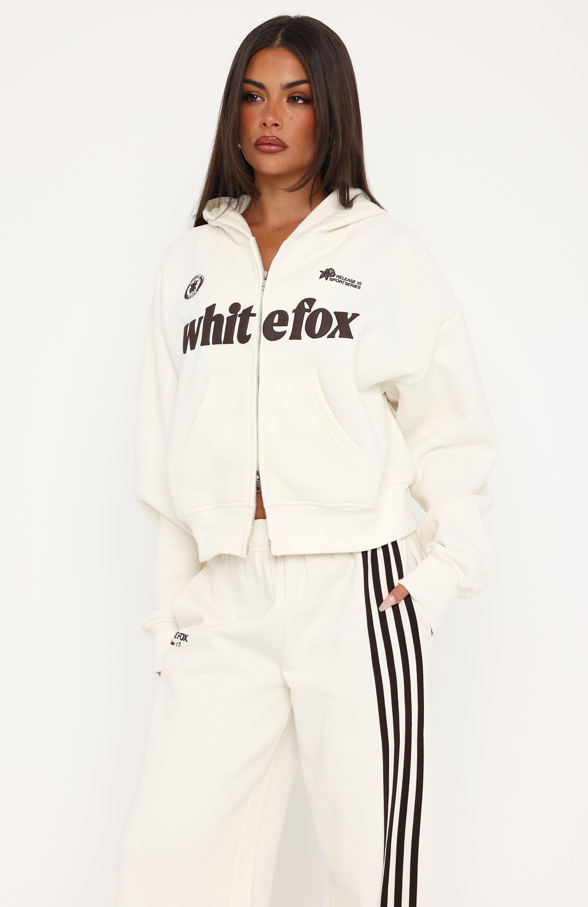 Release 15 Janie Boxy Zip Front Hoodie Off White