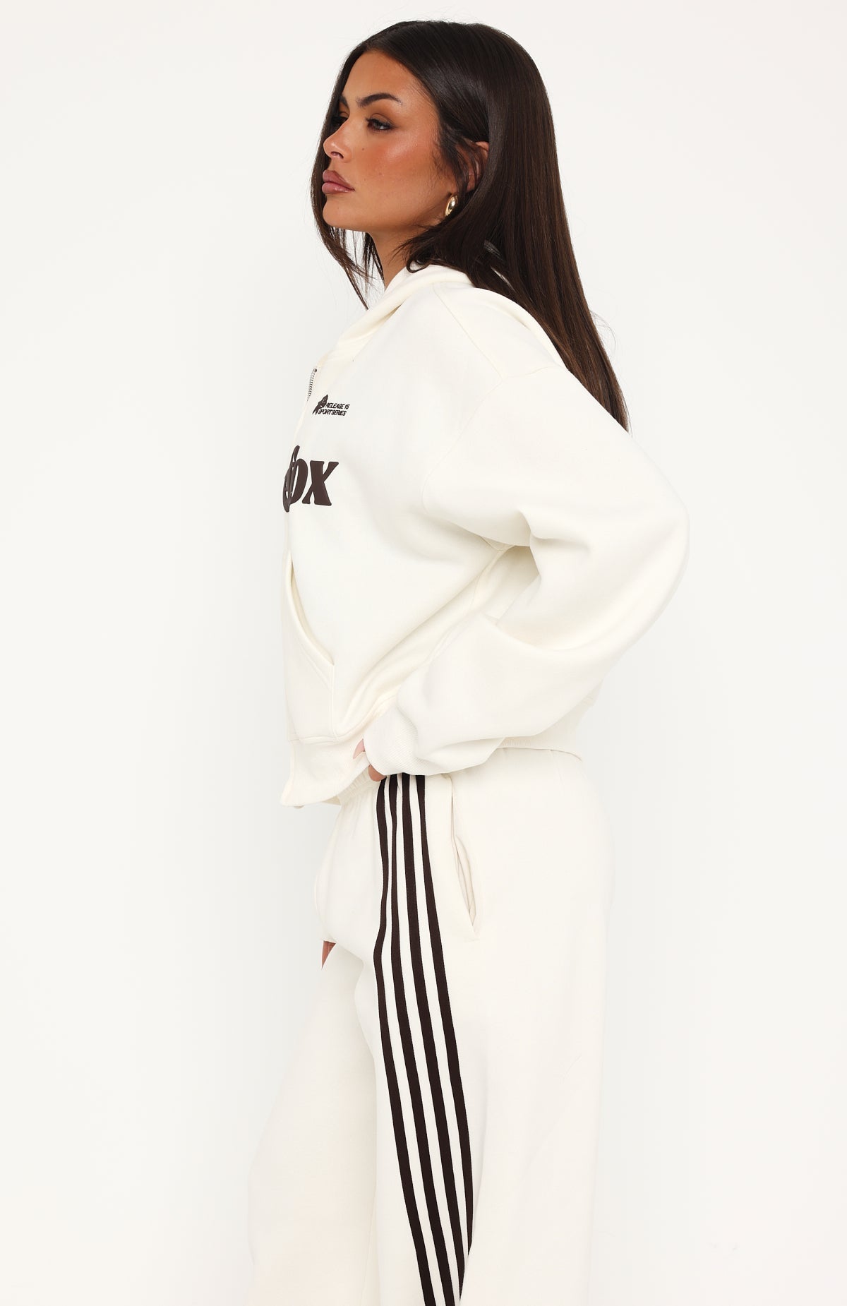 Release 15 Janie Boxy Zip Front Hoodie Off White