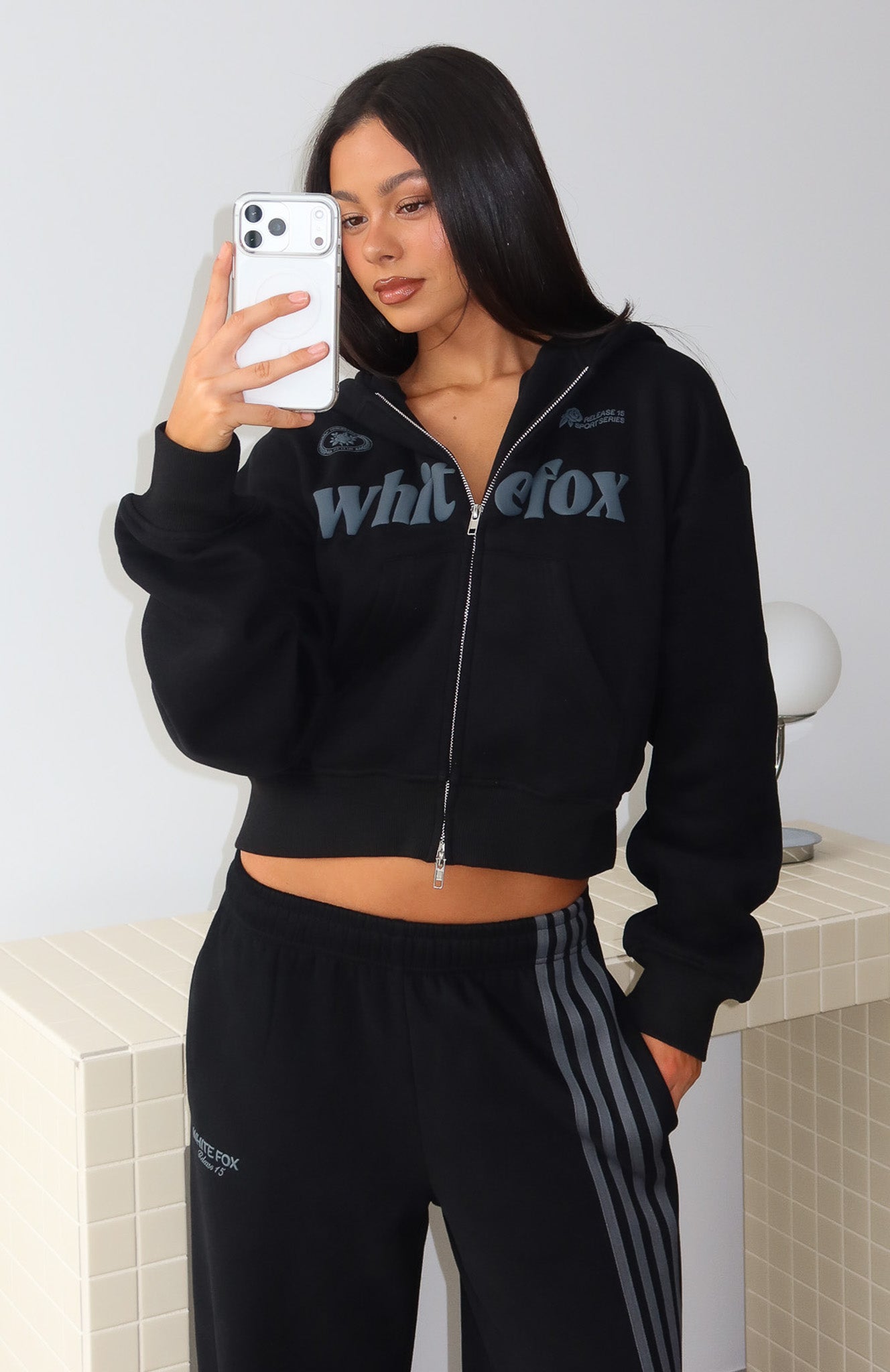 Release 15 Janie Boxy Zip Front Hoodie Black