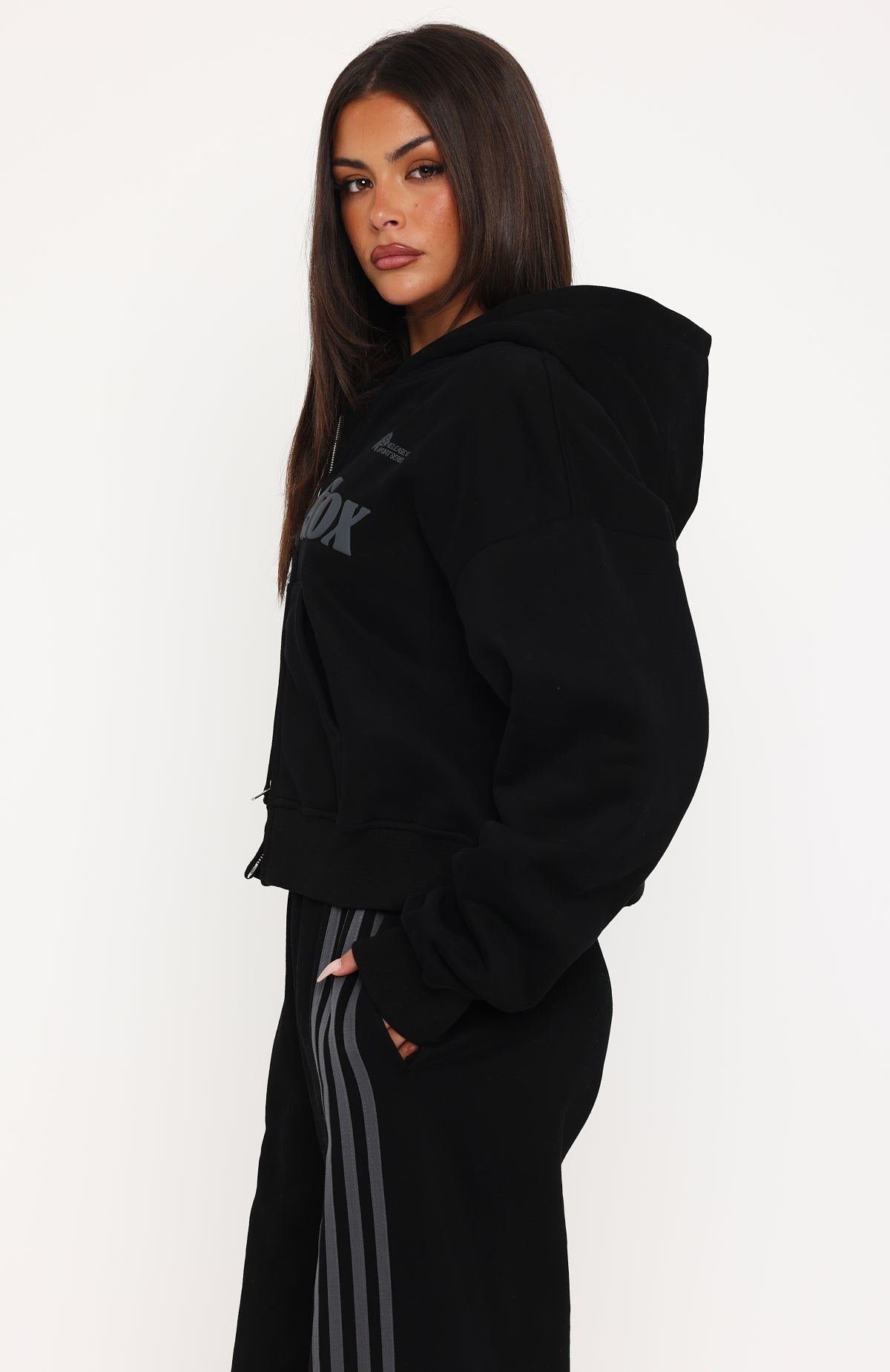 Release 15 Janie Boxy Zip Front Hoodie Black