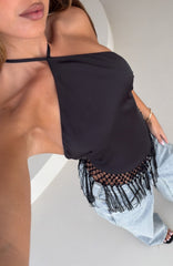 Rough Love Fringe Top Black