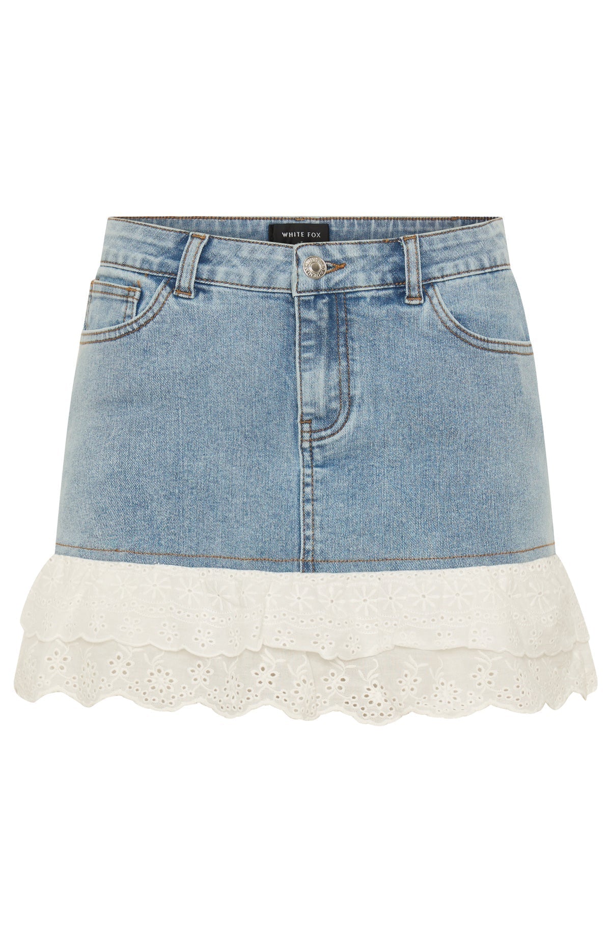 Run It Up Frill Denim Mini Skirt Light Blue Wash