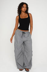 Say When Barrel Leg Pants Charcoal Stripe